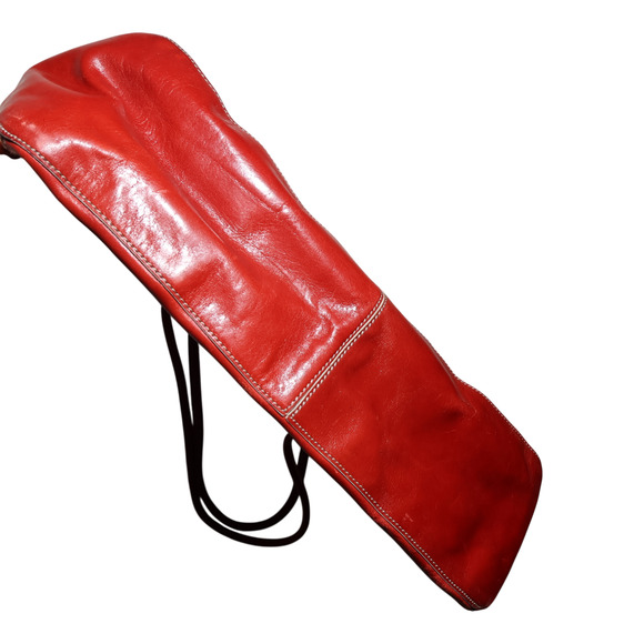 COLE HAAN Deep Red Leather Tote Bag XL Blue Lining Carry All Statement Feminine - Picture 10 of 14